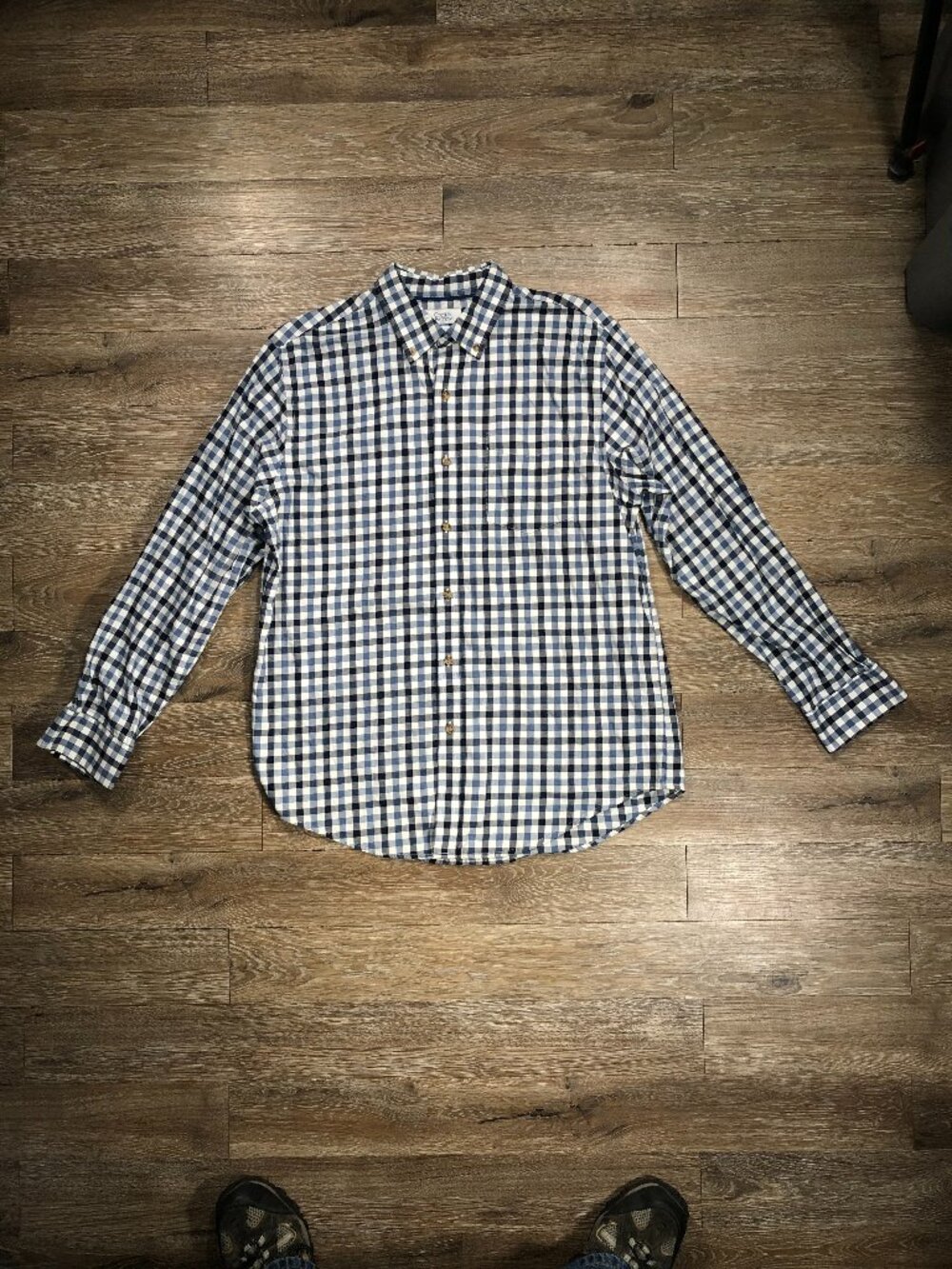 Croft & Barrow Shirt Men Large Light Flannel Button Blue White Windowpane Plaid